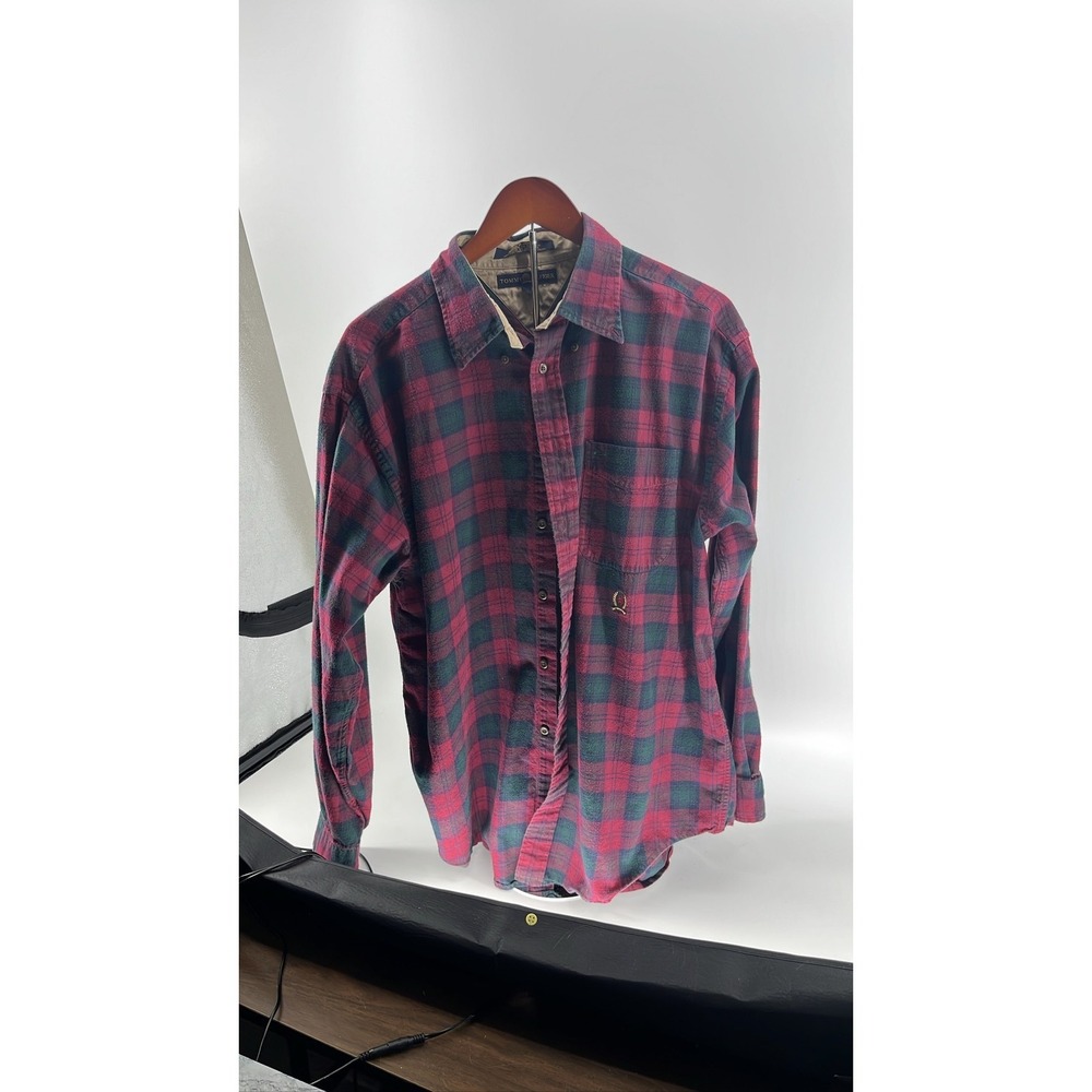 Tommy Hilfiger Men's Red‎ Green Plaid Flannel Shirt L